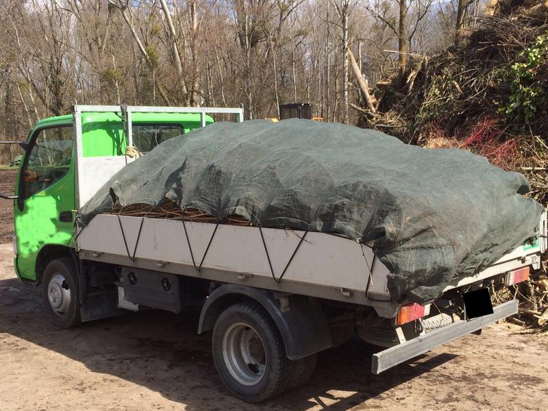 Transport von Schnittgut mit korrekter Ladungssicherung. 